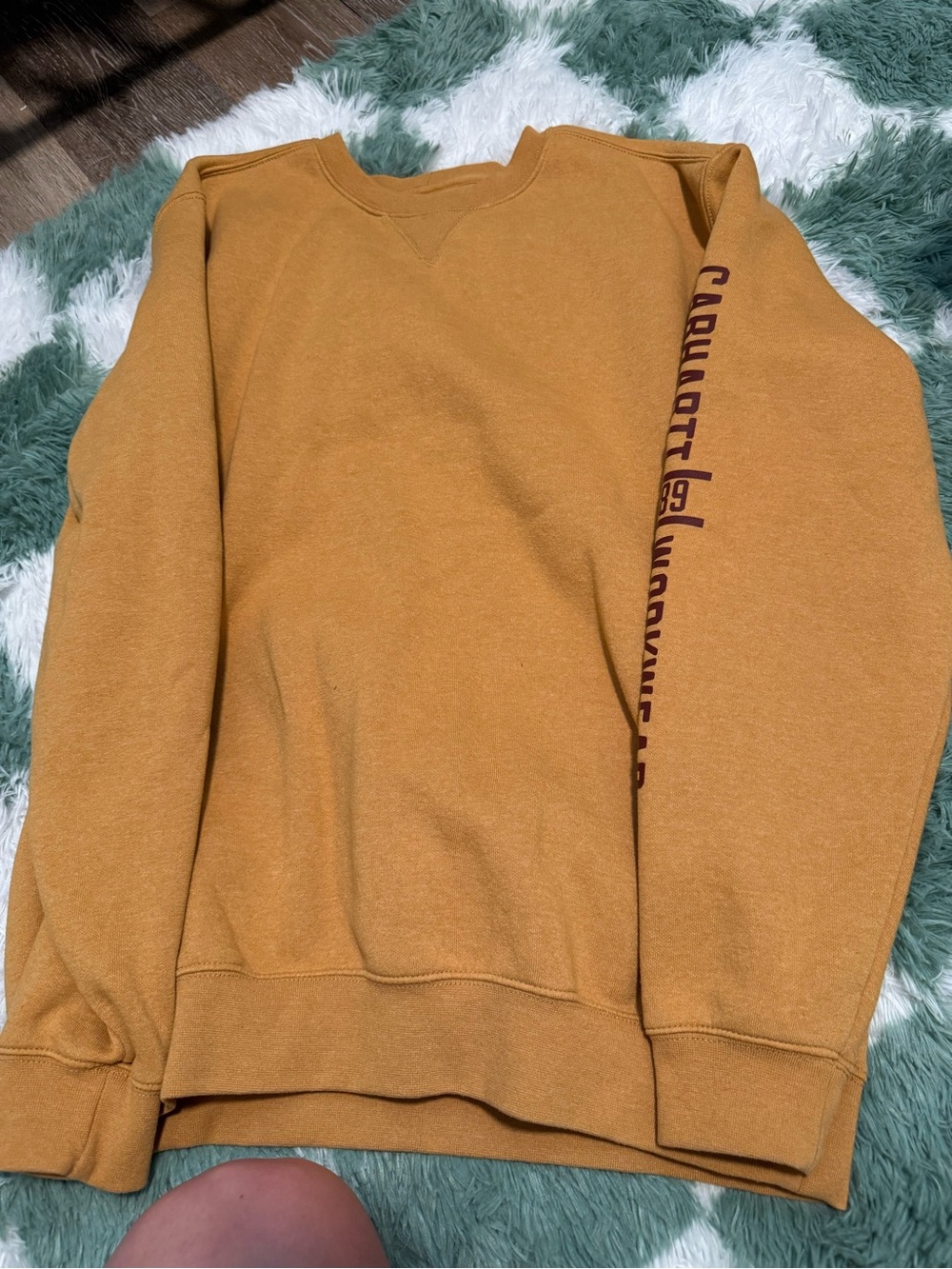 Carhartt Men's Caramel Crewneck Sweatshirt with Sleeve Lettering Mustard Color